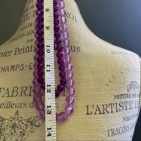 Purple and lavender double strand beaded plastic statement necklace - Picture 5 of 6